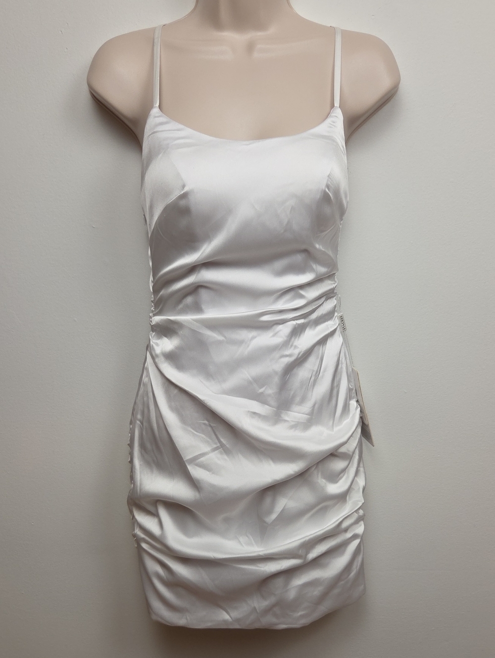 NWT Stacees White Satin Ruched Slip Sheath Dress Homecoming Prom Bridal Formal 0